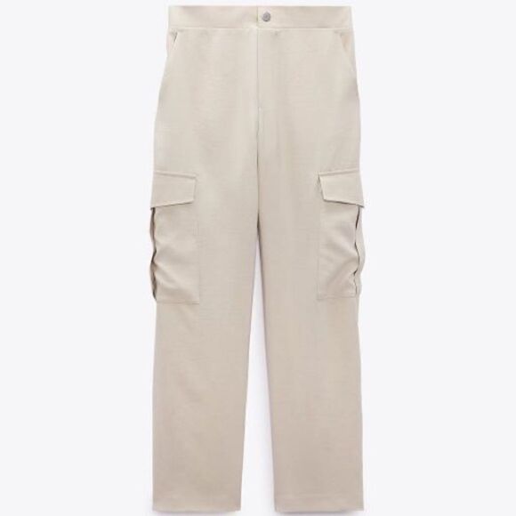 Zara Cargo Straight Pants New Light Camel - Picture 5 of 11